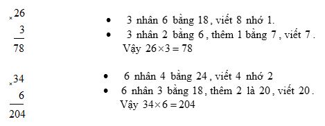 mathx nhân số có hai chữ số cho số có một chữ số có nhớ