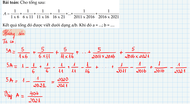 bài toán hay về tính tổng của một dãy số đề thi MMOC tháng 10 - Toán lớp 6,7
